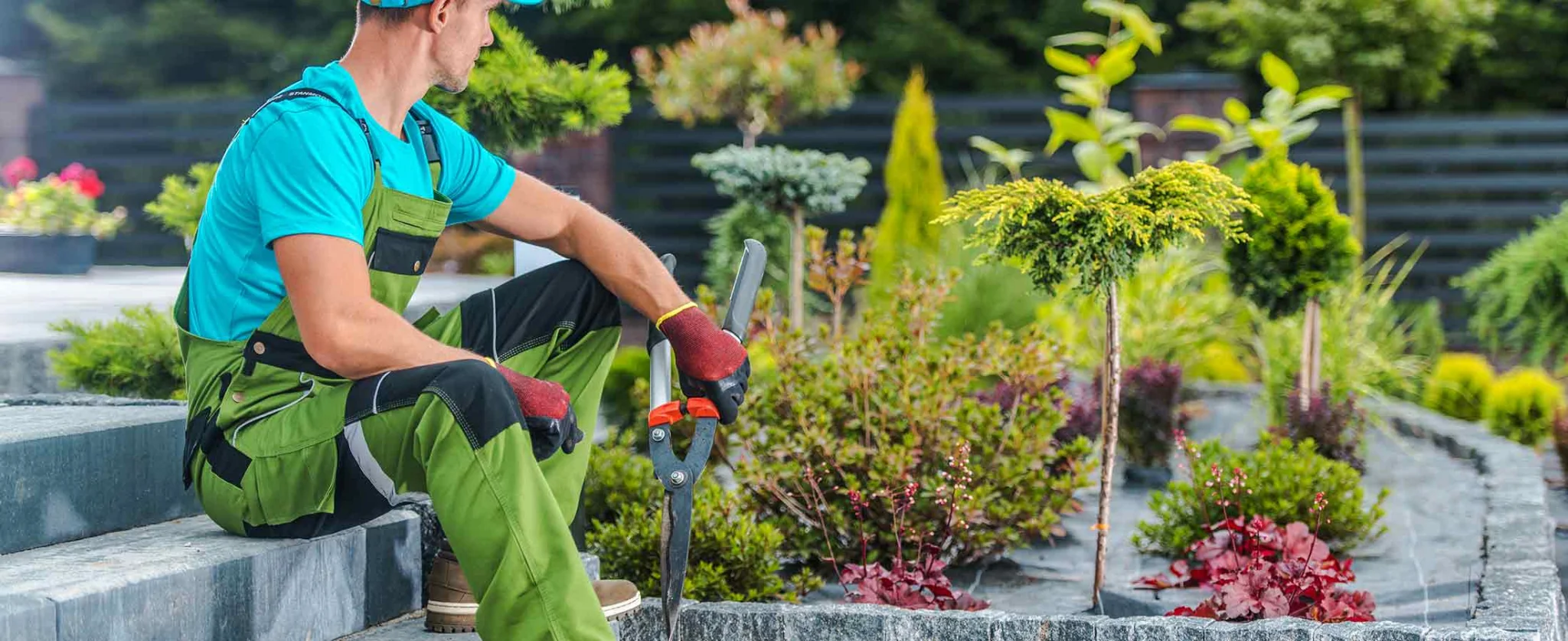 landscaper looking at his landscaping job when completed